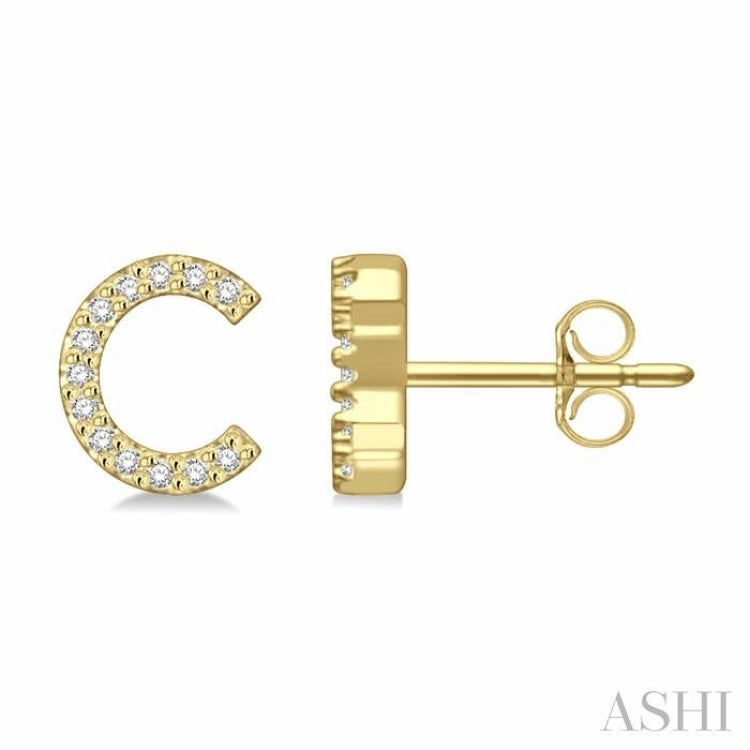 Lustrous Touch Essential Pair 1/10 Ctw Initial 'C' Round Cut Diamond Earrings in 10K Yellow Gold