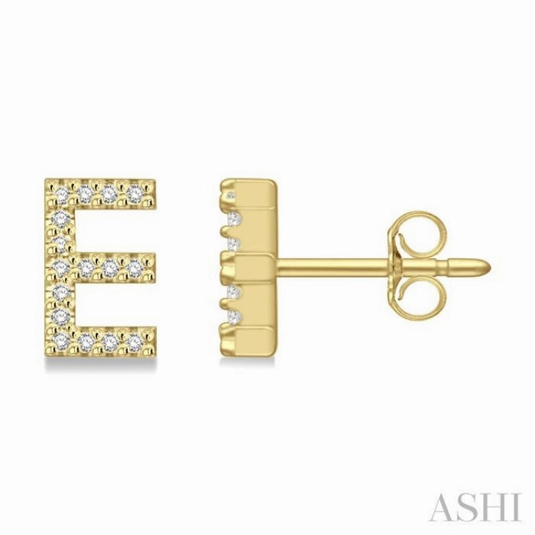 Seasonal Style Trend Focused 1/10 Ctw Initial 'E' Round Cut Diamond Earrings in 10K Yellow Gold