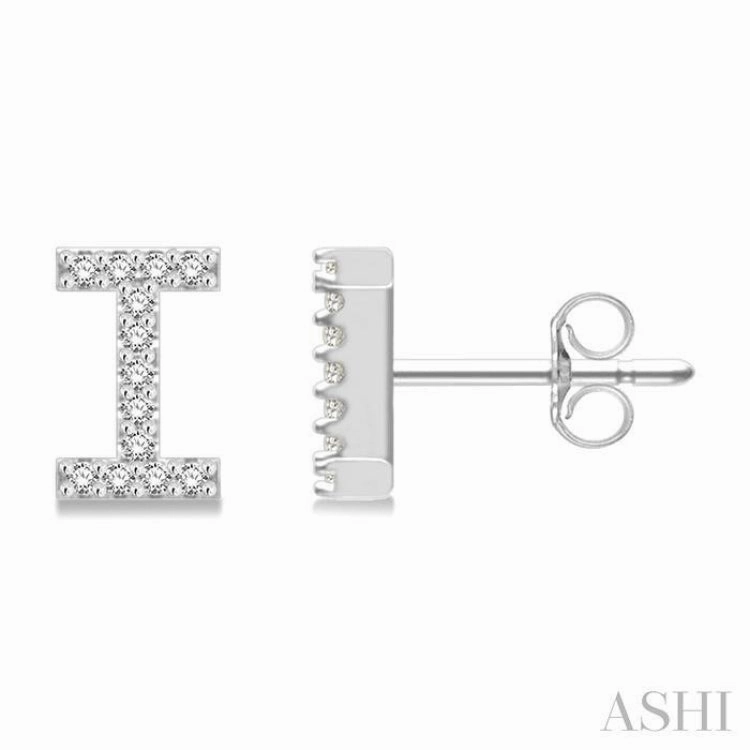 1/10 Ctw Initial 'I' Round Cut Diamond Earrings in 10K White Gold Crisp Finish