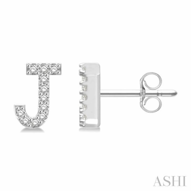 1/10 Ctw Initial 'J' Round Cut Diamond Earrings in 10K White Gold Creative Look Luxury Flow
