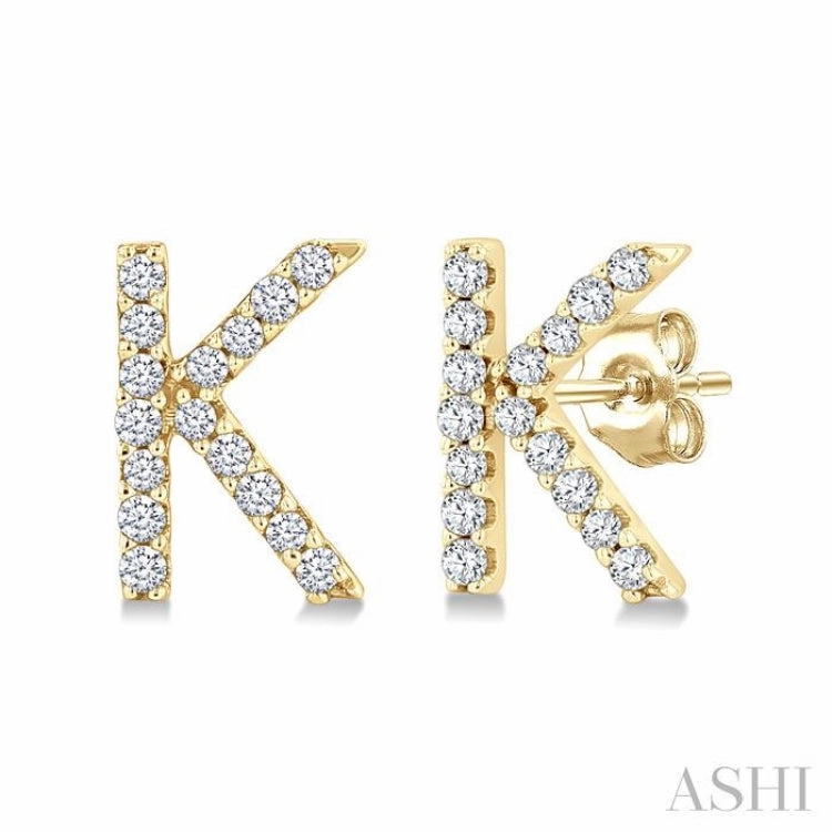 City Spark 1/10 Ctw Initial 'K' Round Cut Diamond Earrings in 10K Yellow Gold