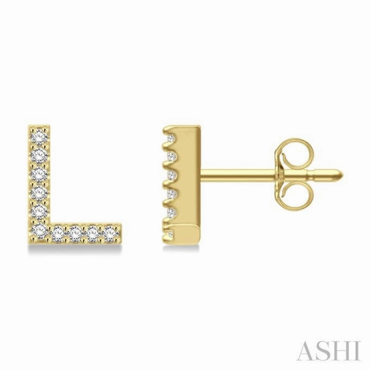 1/10 Ctw Initial 'L' Round Cut Diamond Earrings in 10K Yellow Gold Polished Look