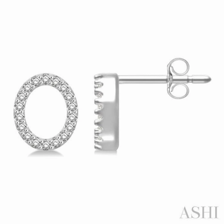 1/10 Ctw Initial 'O' Round Cut Diamond Earrings in 10K White Gold Classic Vibe