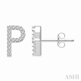 Romantic Accent 1/10 Ctw Initial 'P' Round Cut Diamond Earrings in 10K White Gold