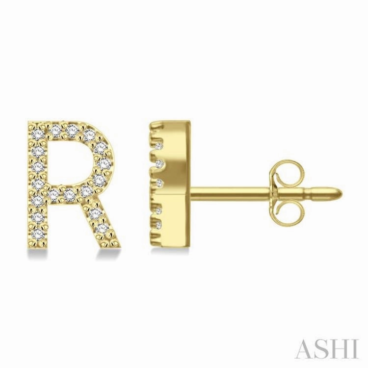 1/10 Ctw Initial 'R' Round Cut Diamond Earrings in 10K Yellow Gold Romantic Set Seasonal Shine