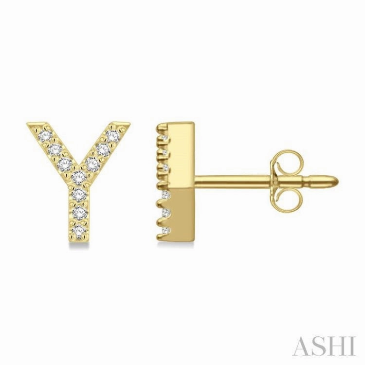 Trend Focused Shiny Pieces 1/10 Ctw Initial 'Y' Round Cut Diamond Earrings in 10K Yellow Gold