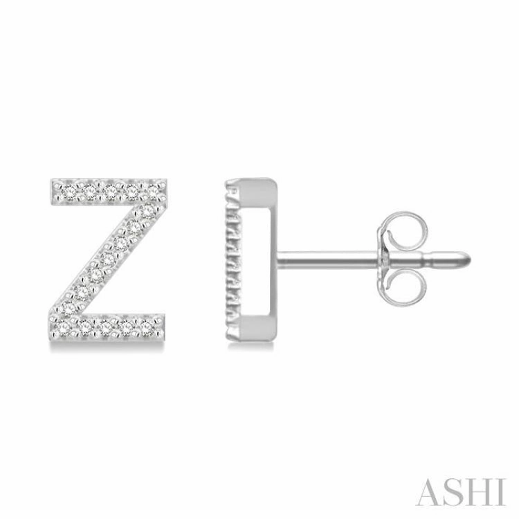 Subtle Highlight 1/10 Ctw Initial 'Z' Round Cut Diamond Earrings in 10K White Gold