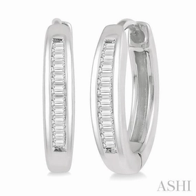 Shine Factor Fashion Mood 1/10 Ctw Inlay Petite Baguette Diamond Huggie Earrings in 10K White Gold
