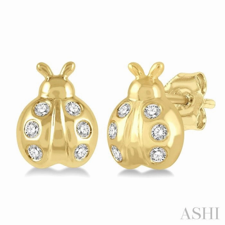 1/10 Ctw Ladybird Round Cut Diamond Petite Earring in 10K Yellow Gold Everyday Spark