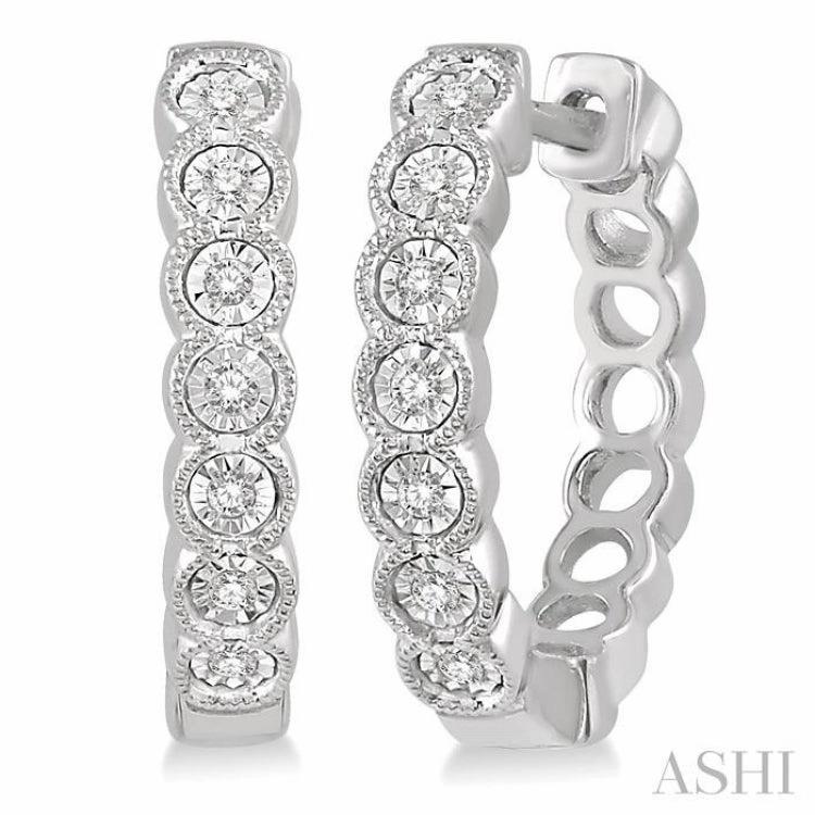 1/10 ctw Lattice Round Cut Diamond Hoop Earrings in 10K White Gold Evening Accessory Luxury Pieces