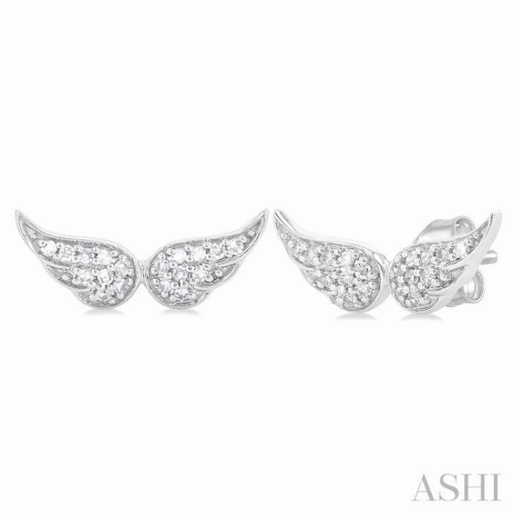 1/10 Ctw Petite Angel Wings Round Cut Diamond Fashion Stud Earring in 10K White Gold Bright Look Layered Mood