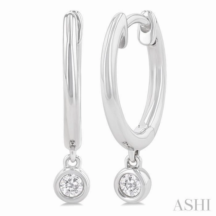 1/10 Ctw Petite Bezel Drop Round Cut Diamond Fashion Huggies in 10K White Gold Luxury Touch Design