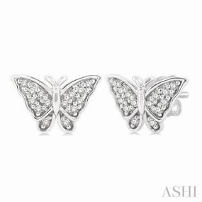1/10 Ctw Petite Butterfly Round Cut Diamond Fashion Stud Earring in 10K White Gold Stylish Element Soft Lighting