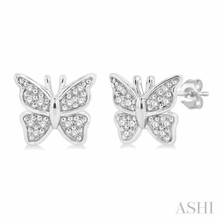 1/10 ctw Petite Butterfly Round Cut Diamond Fashion Stud Earring in 10K White Gold Fresh Pair Bright Sparkle