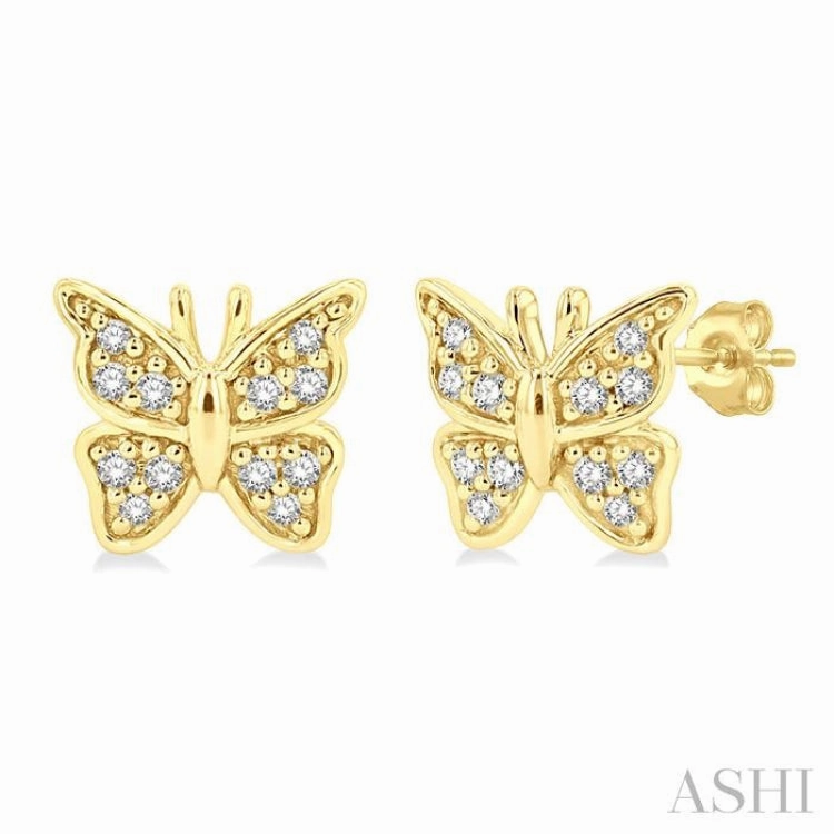Artisan Touch Dress Up Time 1/10 ctw Petite Butterfly Round Cut Diamond Fashion Stud Earring in 10K Yellow Gold