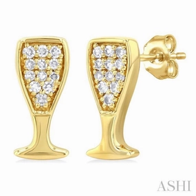 Radiant Jewelry 1/10 Ctw Petite Champagne Glass Round Cut Diamond Fashion Stud Earring in 10K Yellow Gold