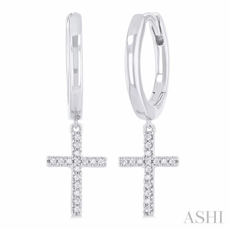 Style Match Dynamic Shape 1/10 Ctw Petite Cross Round Cut Diamond Fashion Huggies in 10K White Gold