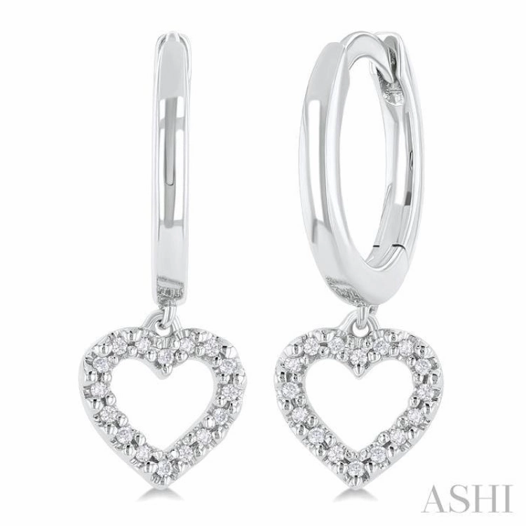 Cool Finish 1/10 Ctw Petite Heart Shape Round Cut Diamond Fashion Huggies Earrings in 10K White Gold