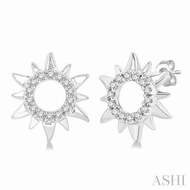 1/10 ctw Petite Sun Round Cut Diamond Fashion Stud Earring in 10K White Gold Sophisticated Shine