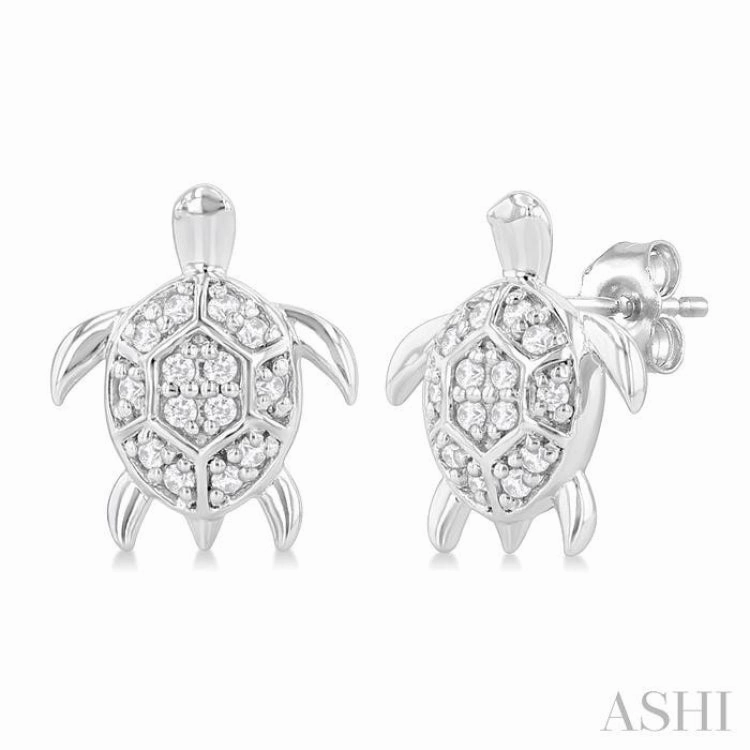 1/10 Ctw Petite Turtle Round Cut Diamond Fashion Stud Earring in 10K White Gold Evergreen style