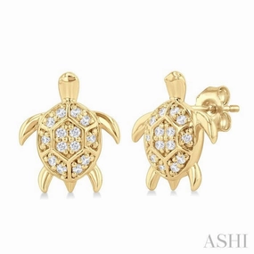 1/10 Ctw Petite Turtle Round Cut Diamond Fashion Stud Earring in 10K Yellow Gold Graceful Piece Refined Style