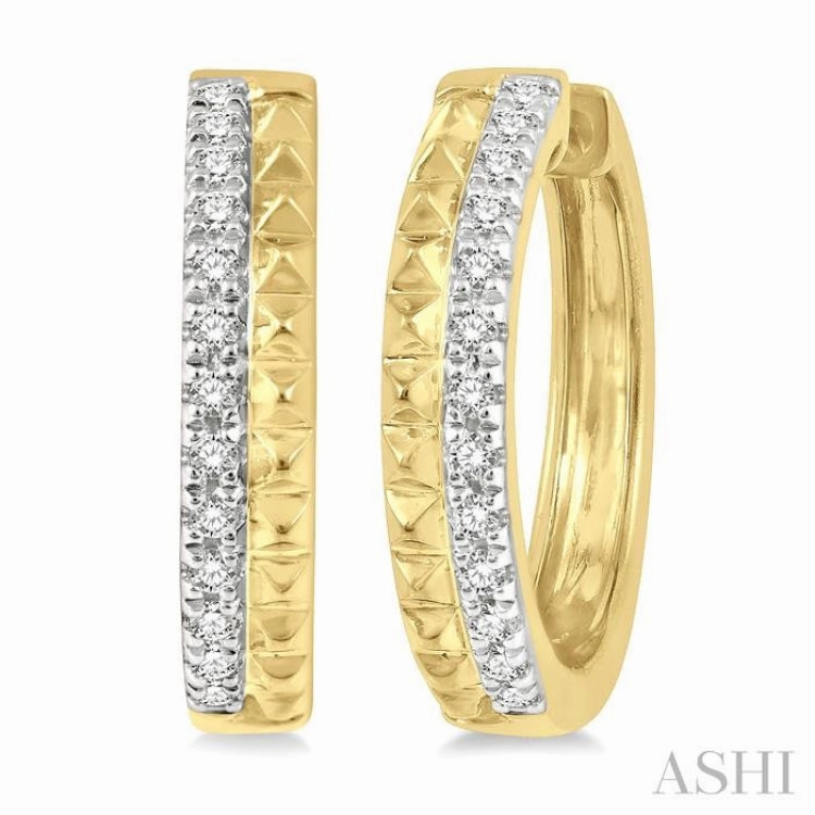 Chic Day Clean Accent 1/10 ctw Pyramid Round Cut Diamond Huggie Petite Earrings in 10K Yellow Gold