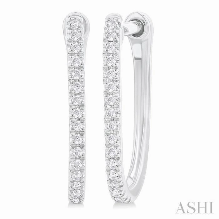 Elegant Occasion Glam Touch 1/10 ctw Round Cut Diamond Fashion Hoop Earring in 10K White Gold