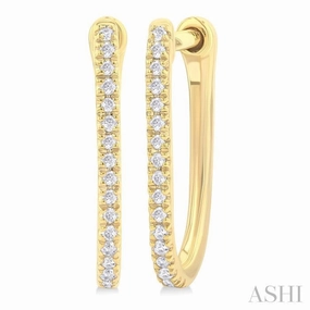 1/10 ctw Round Cut Diamond Fashion Hoop Earring in 10K Yellow Gold Classic Duo