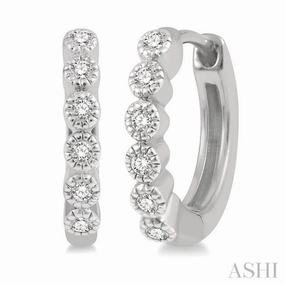 1/10 Ctw Round Cut Diamond Huggie Petite Earrings in 10K White Gold Handcrafted Finish