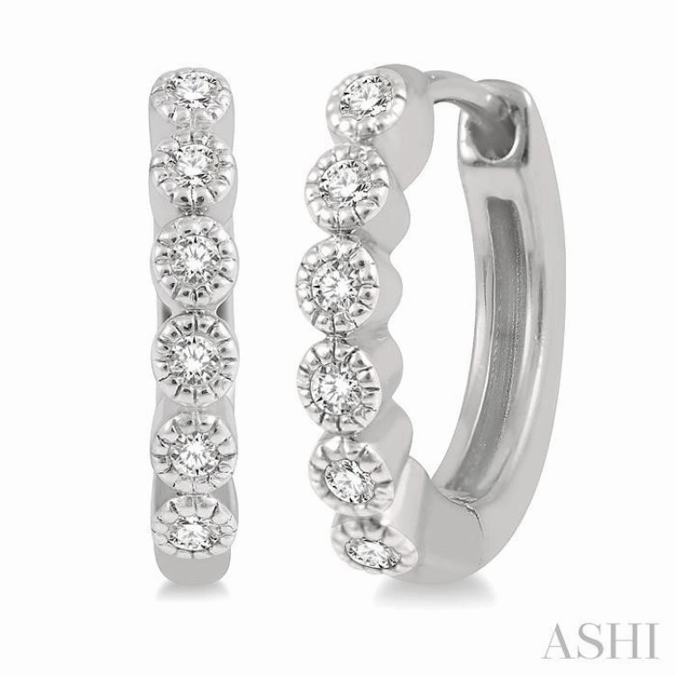1/10 Ctw Round Cut Diamond Huggie Petite Earrings in 10K White Gold Handcrafted Finish