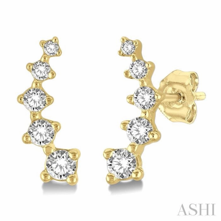 1/10 Ctw Round Cut Diamond Petite Fashion Climbers in 10K Yellow Gold Minimalist Design Minimalist Touch