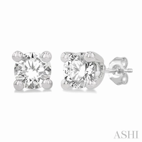 Vibrant Shine Pieces Subtle Vibe 1/10 ctw Round Cut Diamond Stud Earring in 14K White Gold