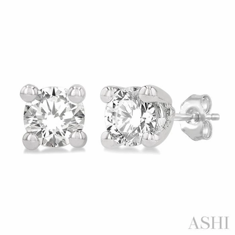 Vibrant Shine Pieces Subtle Vibe 1/10 ctw Round Cut Diamond Stud Earring in 14K White Gold