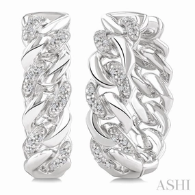 Light Detail Shining Edge 1/10 Ctw Single Cut Diamond Curb & Cuban Earrings in Sterling Silver