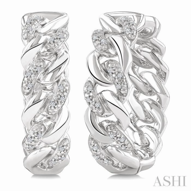 Light Detail Shining Edge 1/10 Ctw Single Cut Diamond Curb & Cuban Earrings in Sterling Silver