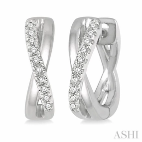 Bold Touch Seasonal Favorite 1/10 Ctw Split Intersecting Arms Round Cut Diamond Huggie Petite Earrings in 10K White Gold