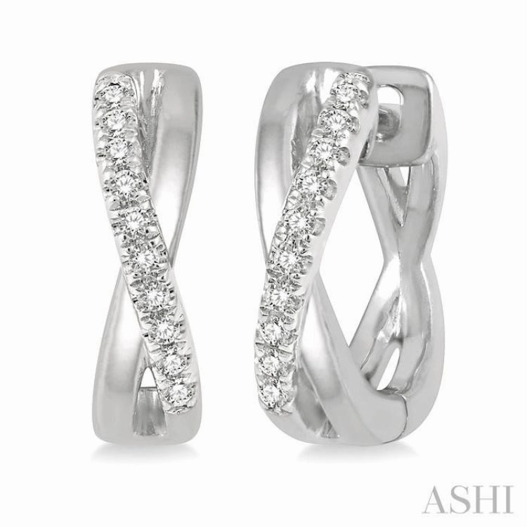 Bold Touch Seasonal Favorite 1/10 Ctw Split Intersecting Arms Round Cut Diamond Huggie Petite Earrings in 10K White Gold