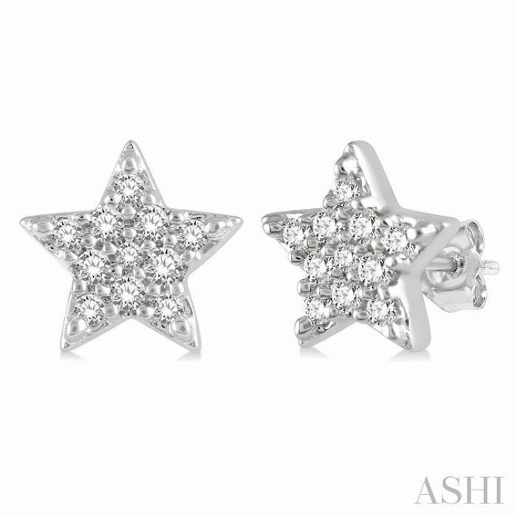 1/10 Ctw Star Round Cut Diamond Petite Fashion Earring in 10K White Gold Sophisticated piece