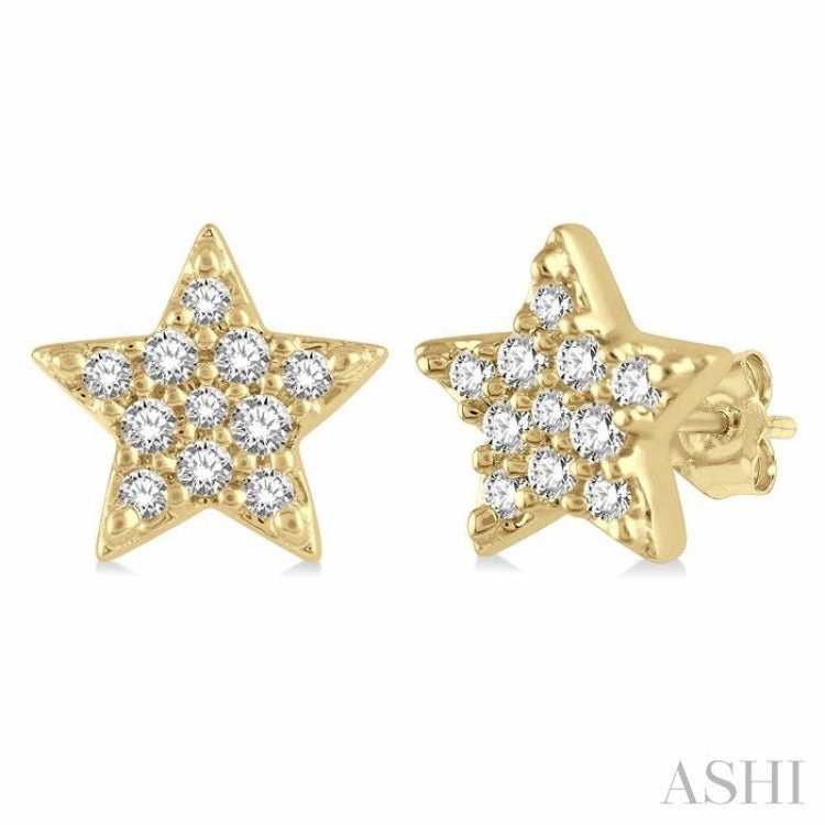 1/10 Ctw Star Round Cut Diamond Petite Fashion Earring in 10K Yellow Gold Shiny Pieces