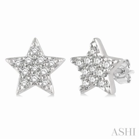 1/10 Ctw Star Round Cut Diamond Petite Fashion Earring in 14K White Gold Quick Style