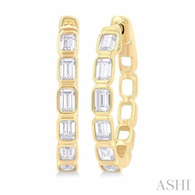1 1/10 Ctw Bezel Set Emerald Cut Diamond Fashion Hoop Earring in 14K Yellow Gold Wedding Ensemble Handcrafted Finish