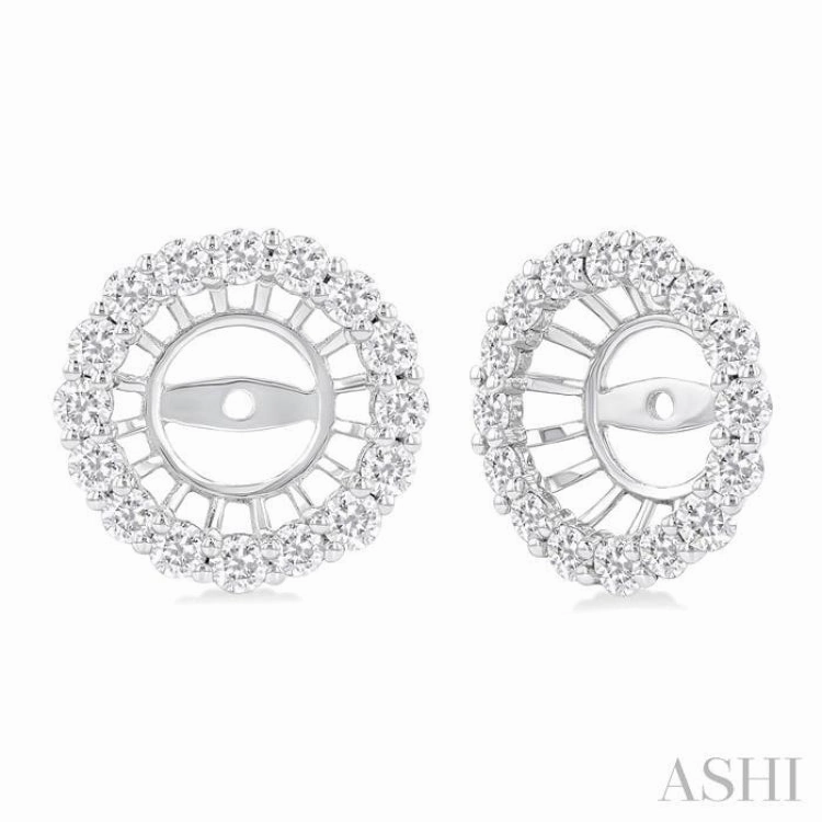 1 1/10 Ctw Round Cut Diamond 6.5MM Round Earrings Jacket in 14K White Gold Model Fit