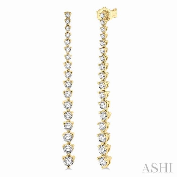 Accent Piece Exclusive Style 1 1/2 ctw Round Cut Diamond Riviera Drop Earring in 14K Yellow Gold
