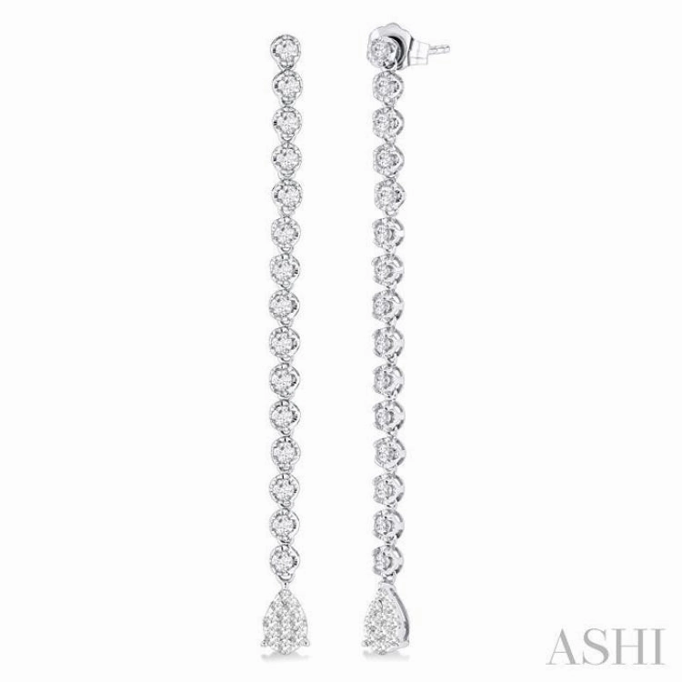 1 1/4 Ctw Lovebright Pear Shape Dangle Tip Round Cut Diamond Fashion Long Earrings in 14K White Gold Clean Vibe Sleek Feature