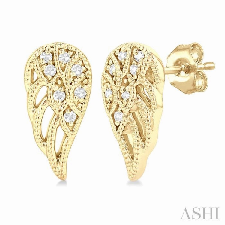 Contemporary Edge 1/20 Ctw Petite Angel Wings Round Cut Diamond Fashion Stud Earring in 10K Yellow Gold