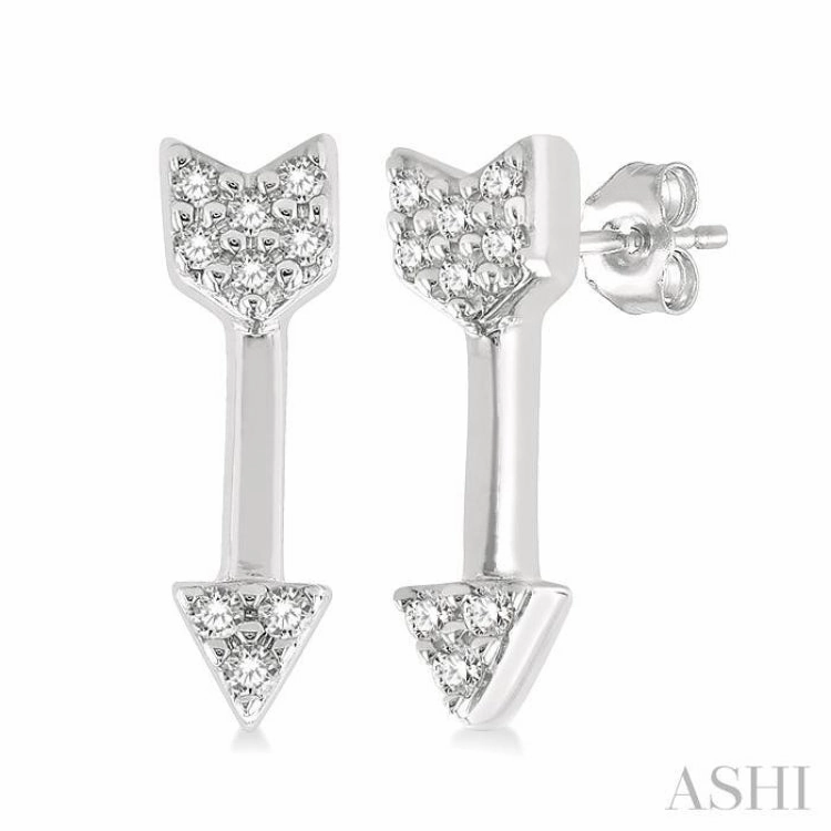 1/20 Ctw Petite Arrow Round Cut Diamond Fashion Stud Earring in 10K White Gold Romantic Spark