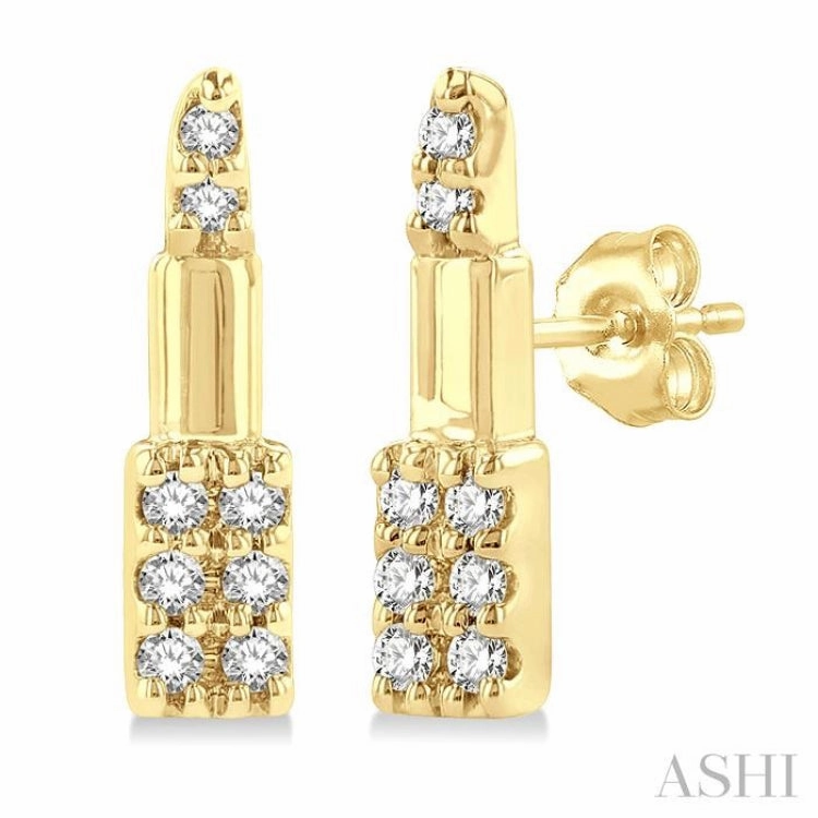 Radiant Jewelry Shine Charming Details 1/20 Ctw Petite Lipstick Round Cut Diamond Fashion Stud Earring in 10K Yellow Gold