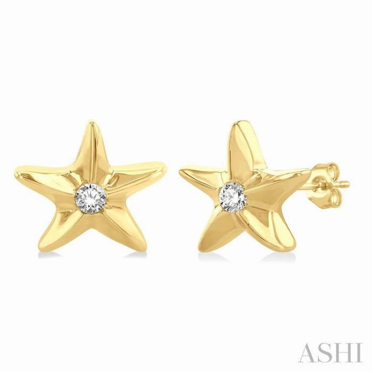 1/20 Ctw Sea Life Petite Starfish Round Cut Diamond Fashion Stud Earring in 10K Yellow Gold Luxury Form Custom Order