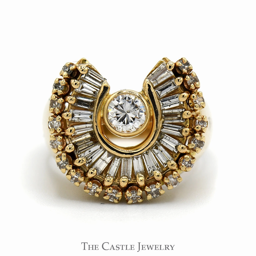 1.25cttw Baguette and Round Diamond Horseshoe Ring in 14k Yellow Gold Seasonal Spark