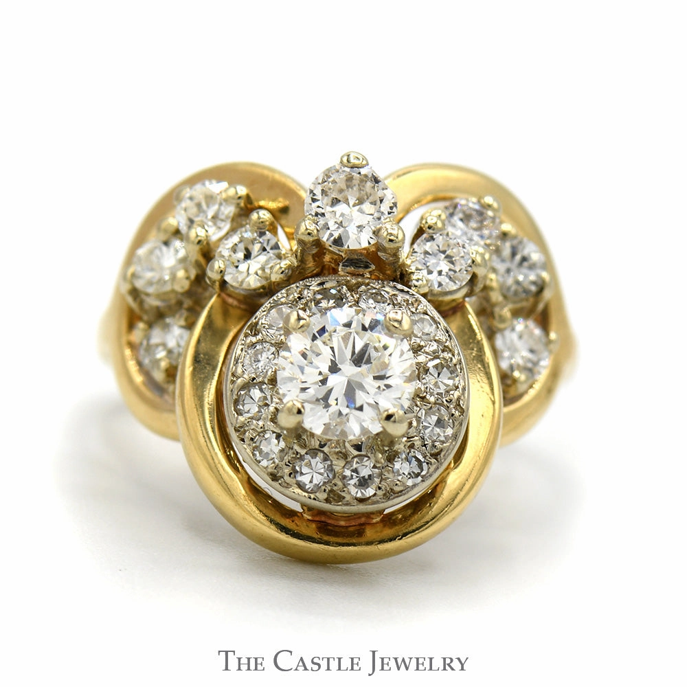 1.25cttw Freeform Vintage Inspired Diamond Cluster Ring in 14k Yellow Gold Meaningful Appearance Sparkling Effect